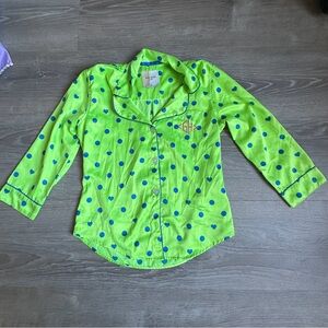 Gilly Hicks 2011 Sleep Pajamas Hearts Dots Green Blue XS Sleepwear Button Down